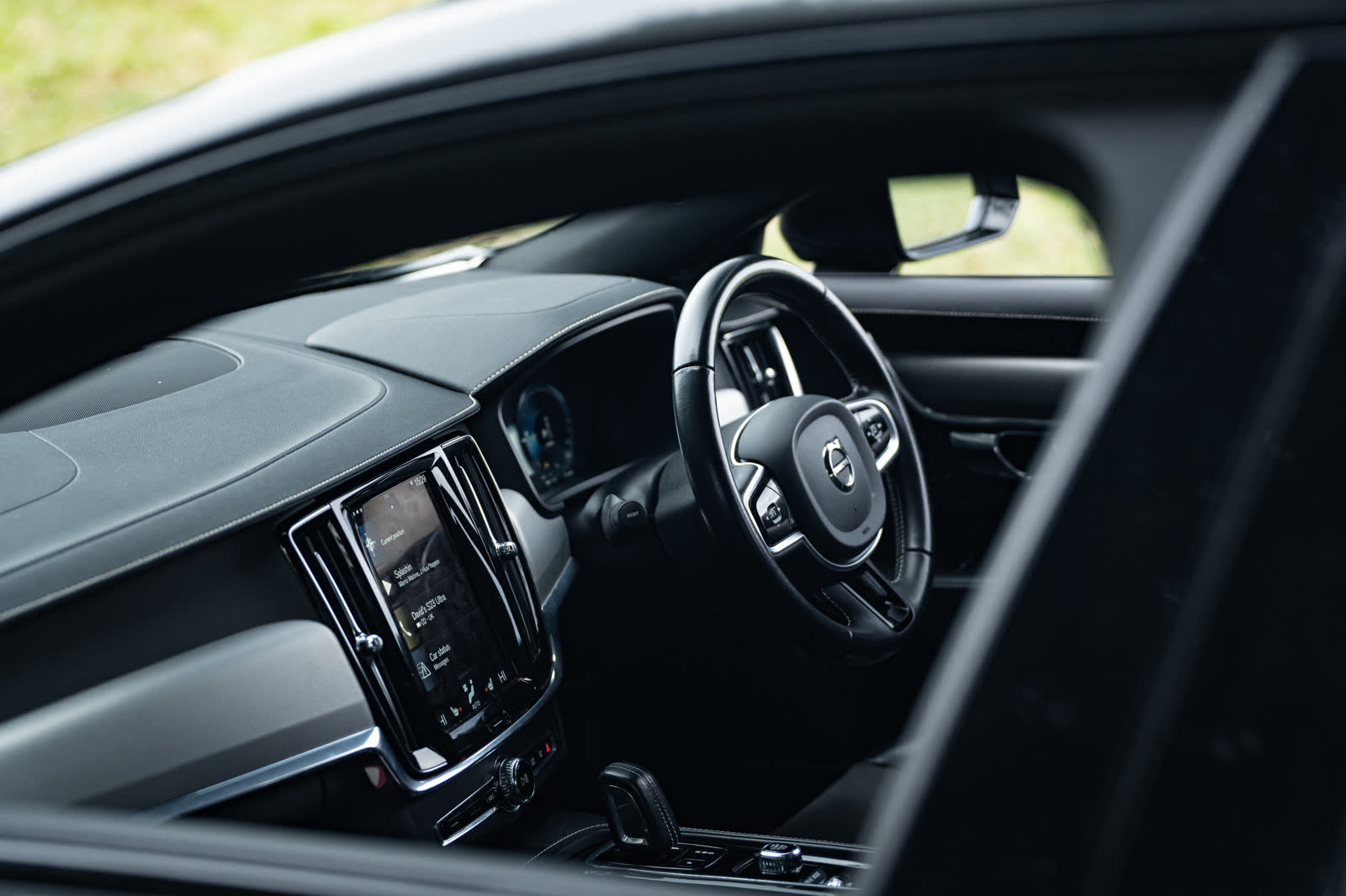 Volvo S90 interior, steering wheel and portrait touchscreen